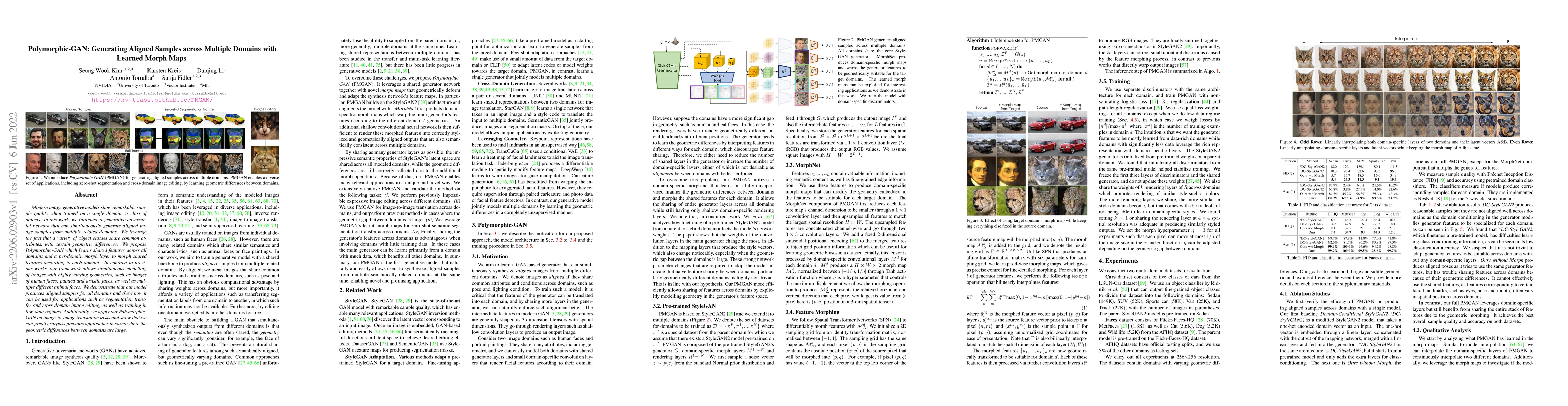 Thumbnail for Polymorphic-GAN: Generating Aligned Samples across Multiple Domains with
  Learned Morph Maps