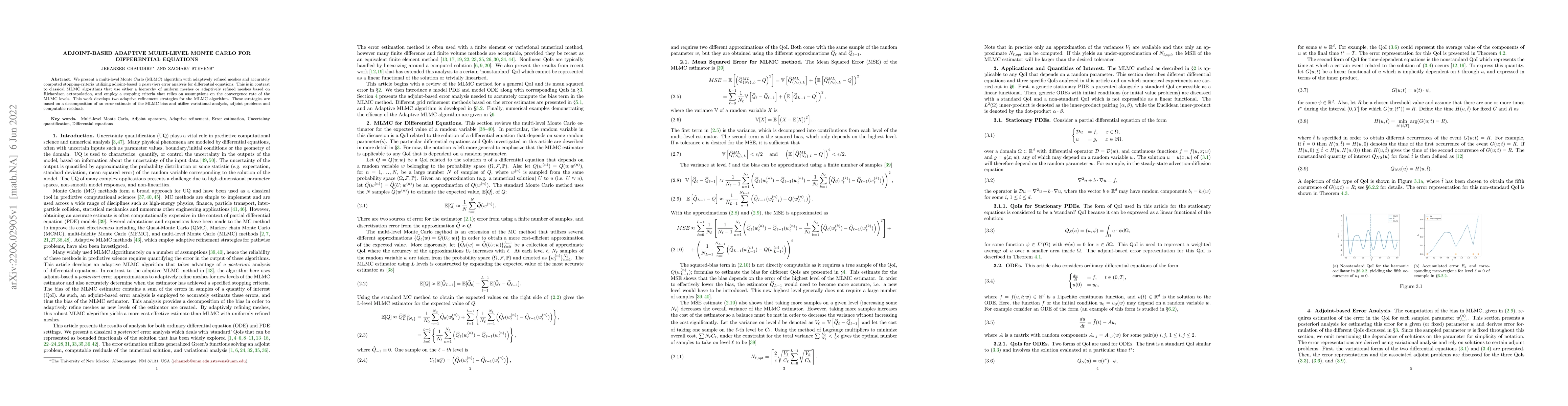 Thumbnail for Adjoint-based Adaptive Multi-Level Monte Carlo for Differential
  Equations