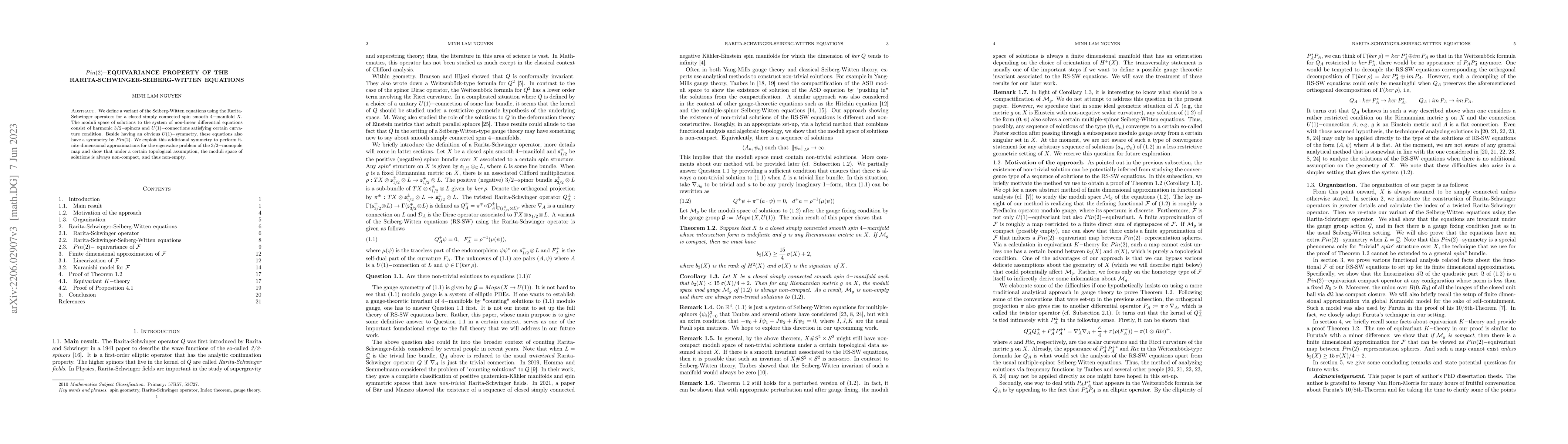 Thumbnail for Pin(2)-equivariance of the Rarita-Schwinger-Seiberg-Witten Equations