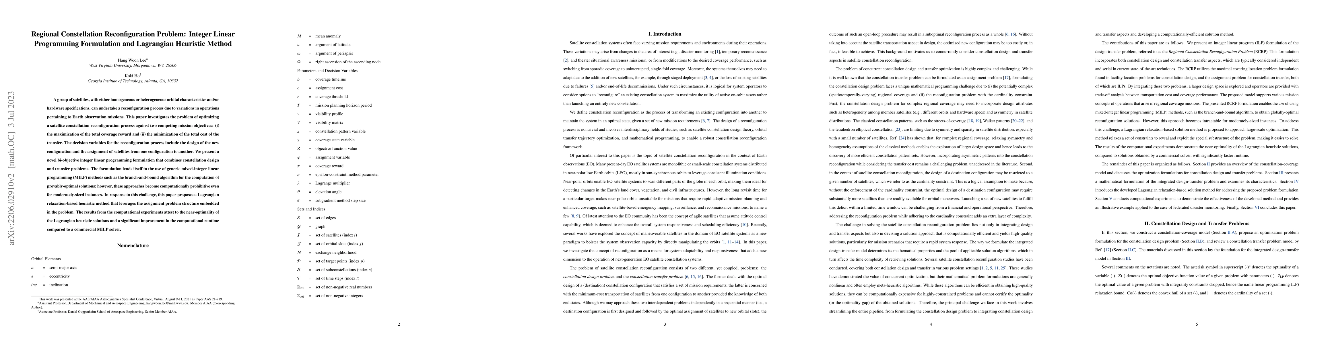 Thumbnail for Regional Constellation Reconfiguration Problem: Integer Linear
  Programming Formulation and Lagrangian Heuristic Method
