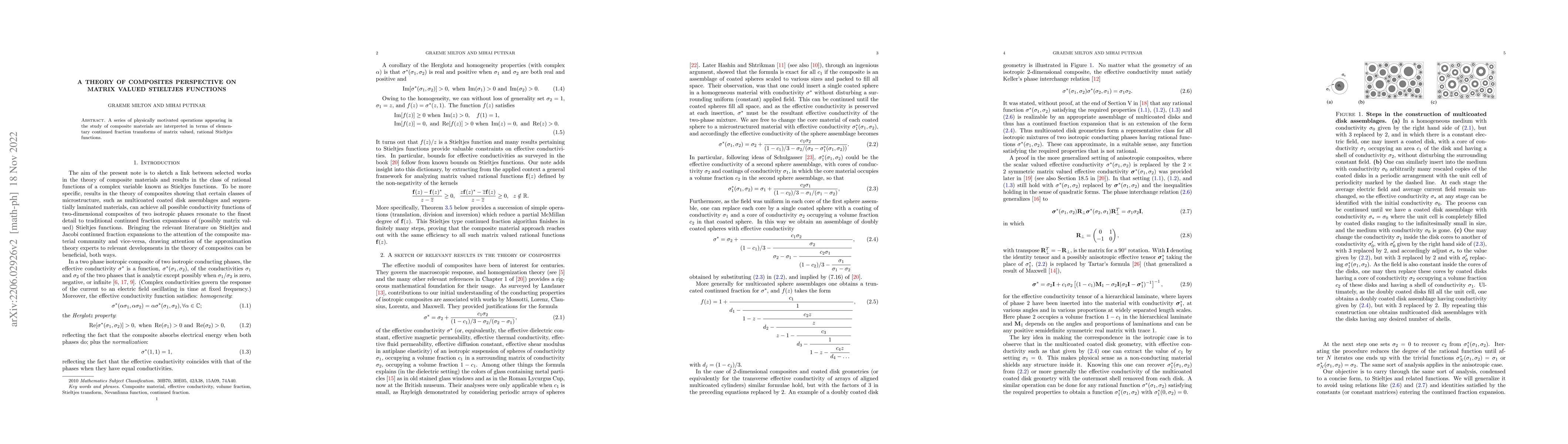 Thumbnail for A theory of composites perspective on matrix valued Stieltjes functions