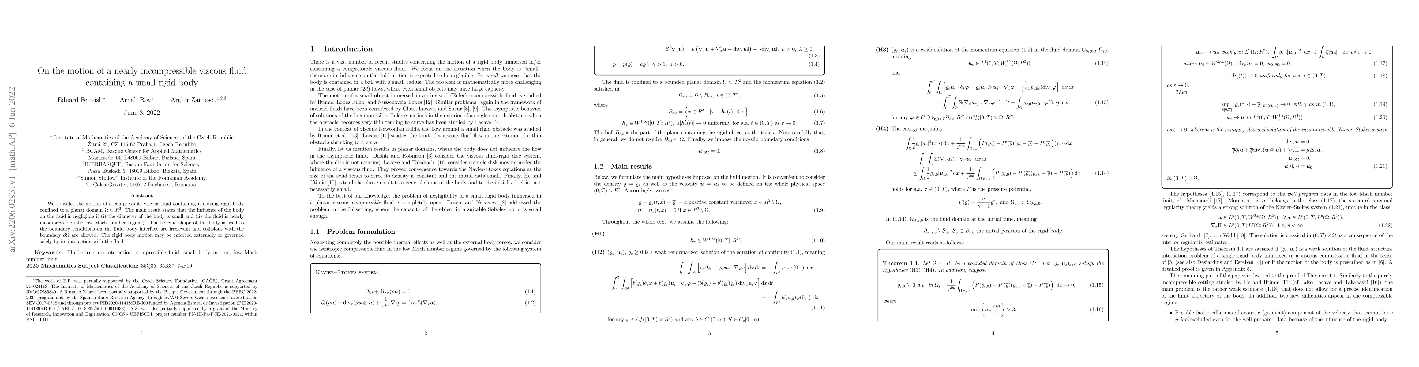 Thumbnail for On the motion of a nearly incompressible viscous fluid containing a
  small rigid body