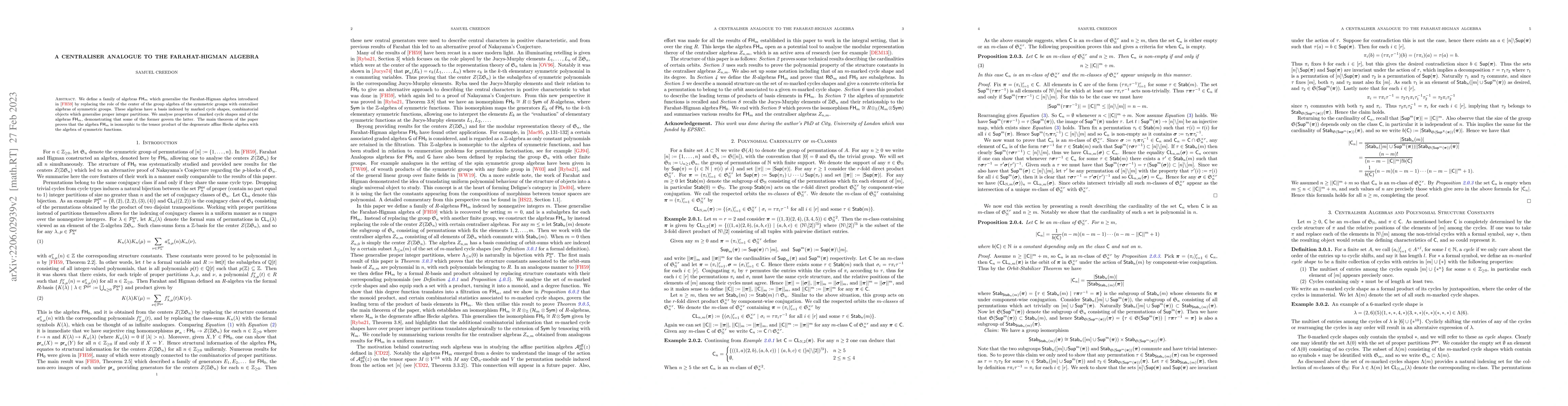 Thumbnail for A Centraliser Analogue to the Farahat-Higman Algebra