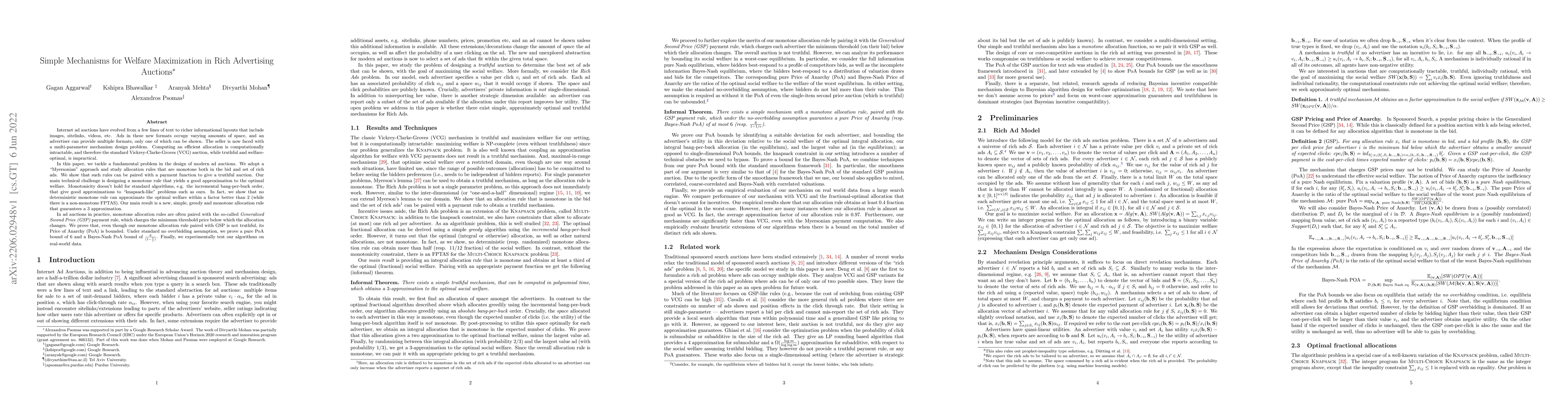 Thumbnail for Simple Mechanisms for Welfare Maximization in Rich Advertising Auctions
