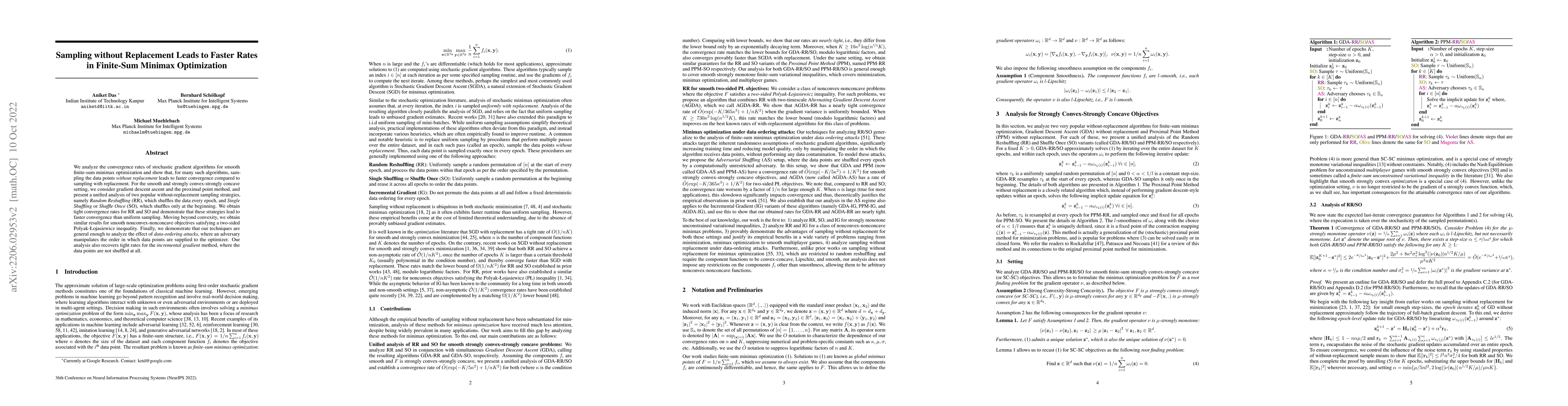 Thumbnail for Sampling without Replacement Leads to Faster Rates in Finite-Sum Minimax
  Optimization