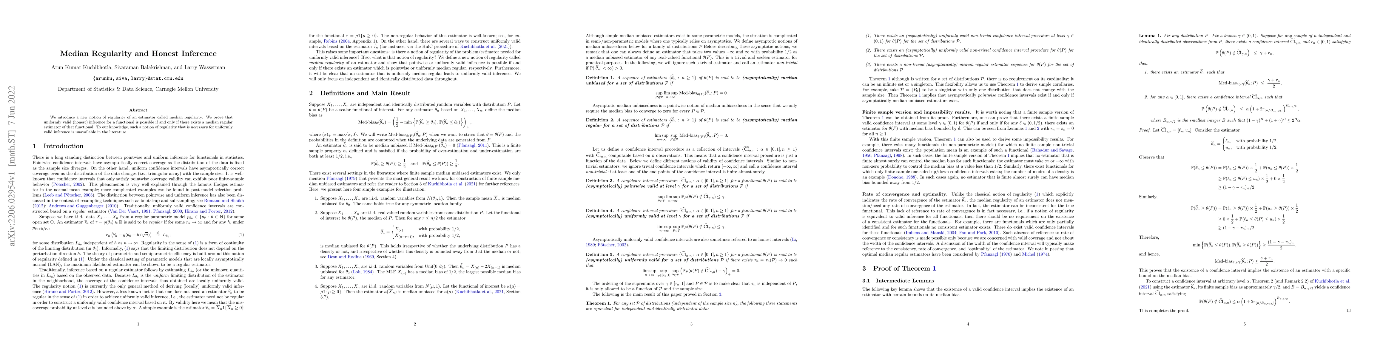 Thumbnail for Median Regularity and Honest Inference