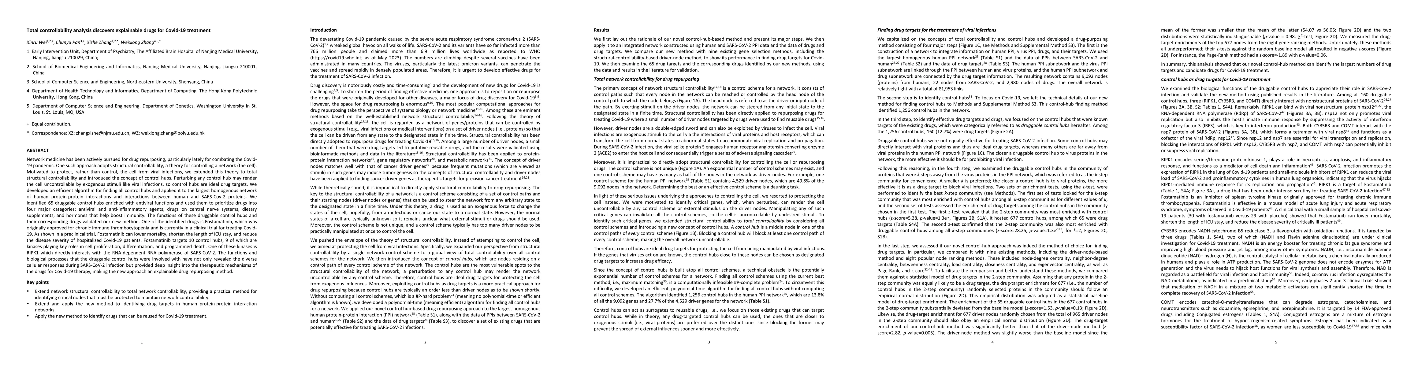 Thumbnail for Total controllability analysis discovers explainable drugs for Covid-19
  treatment