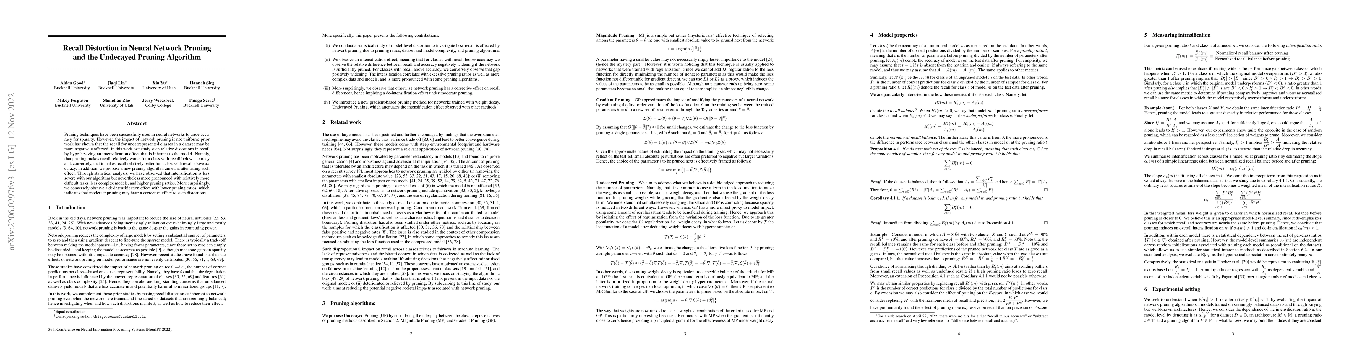 Thumbnail for Recall Distortion in Neural Network Pruning and the Undecayed Pruning
  Algorithm
