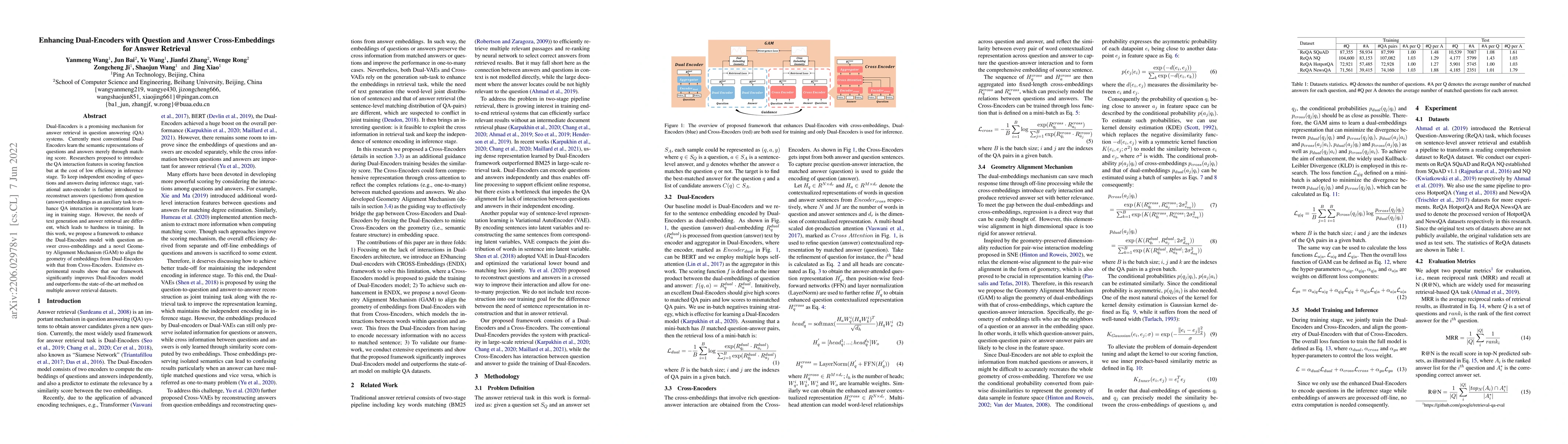 Thumbnail for Enhancing Dual-Encoders with Question and Answer Cross-Embeddings for
  Answer Retrieval