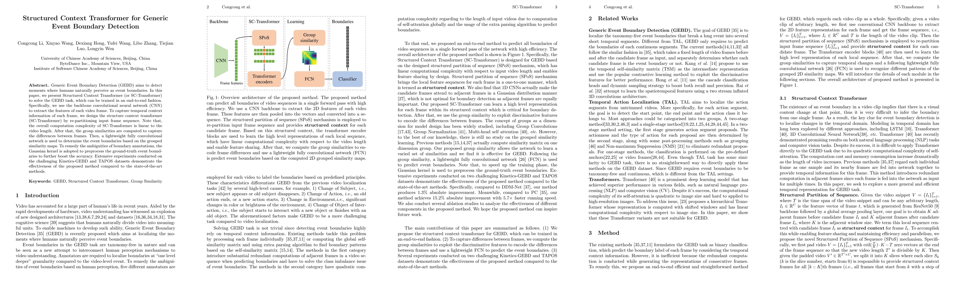Thumbnail for Structured Context Transformer for Generic Event Boundary Detection