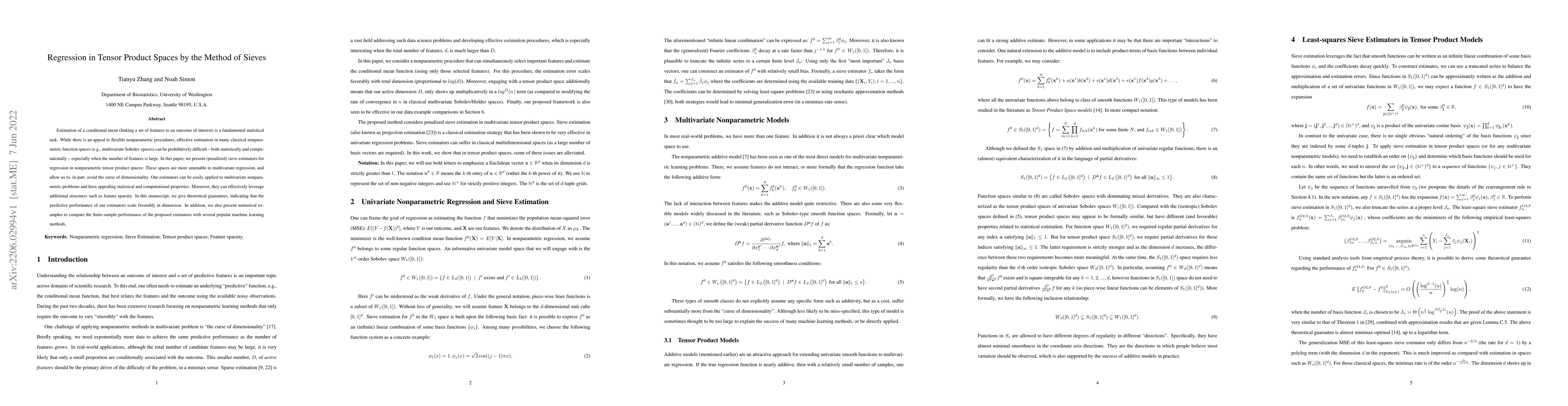 Thumbnail for Regression in Tensor Product Spaces by the Method of Sieves