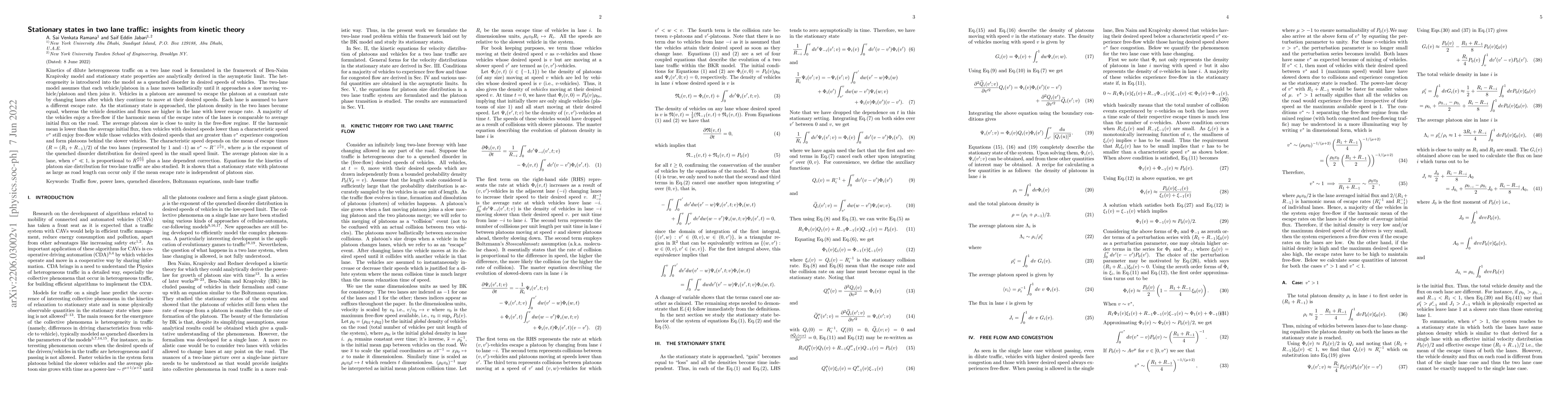 Thumbnail for Stationary states in two lane traffic: insights from kinetic theory