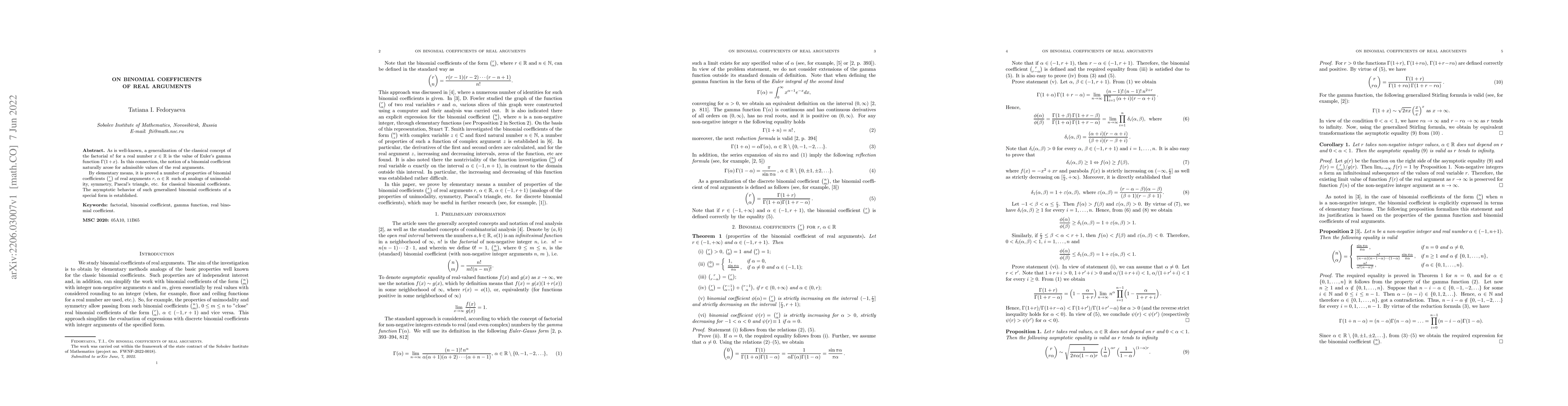 Thumbnail for On Binomial coefficients of real arguments