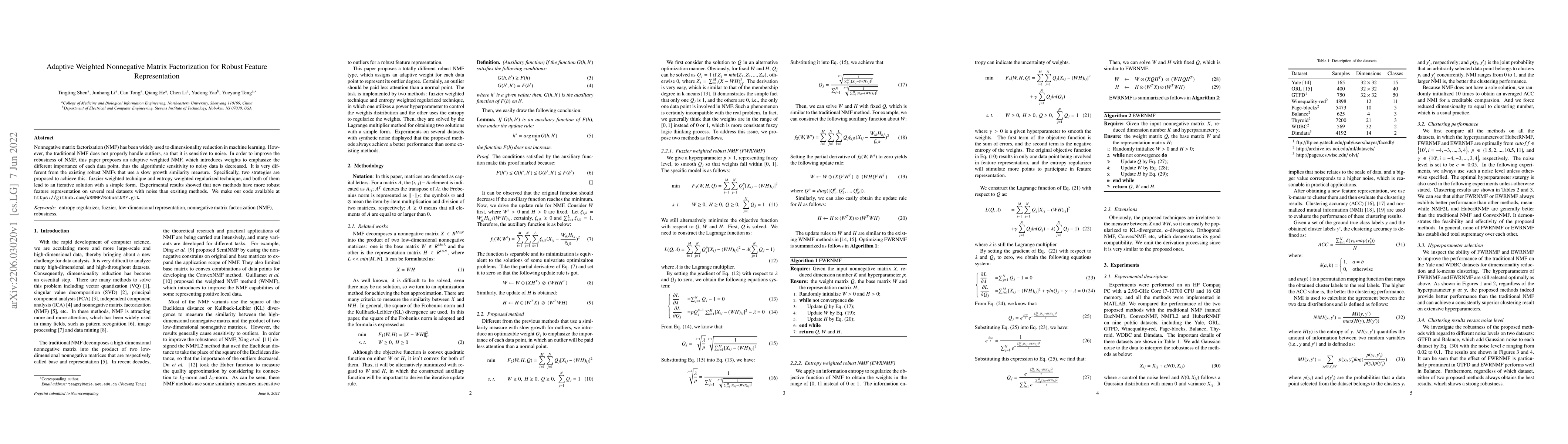 Thumbnail for Adaptive Weighted Nonnegative Matrix Factorization for Robust Feature
  Representation