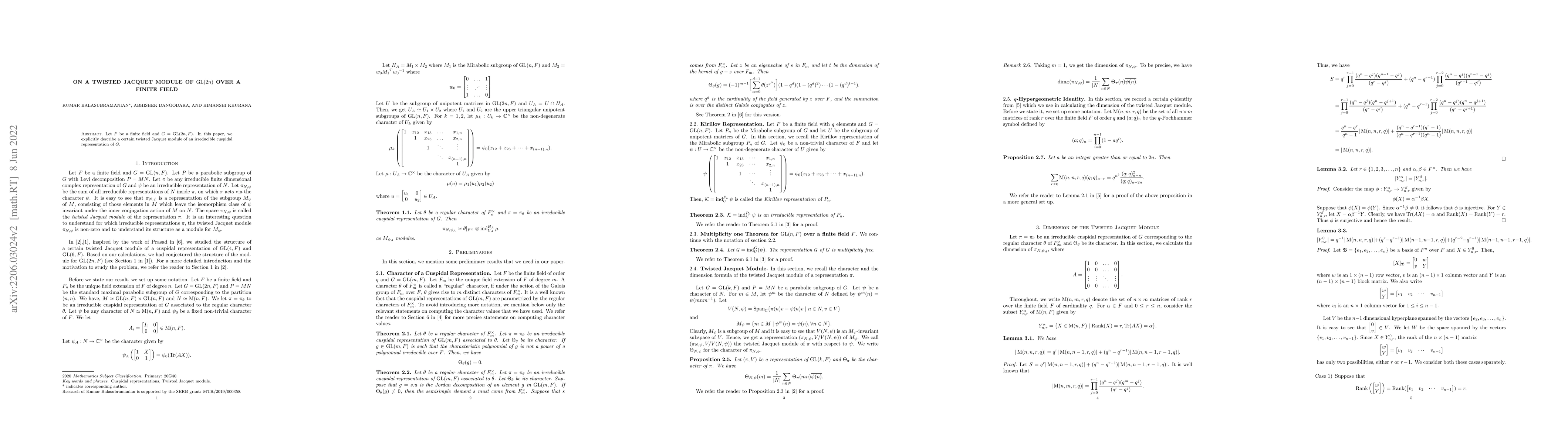 Thumbnail for On a twisted Jacquet module of GL(2n) over a finite field