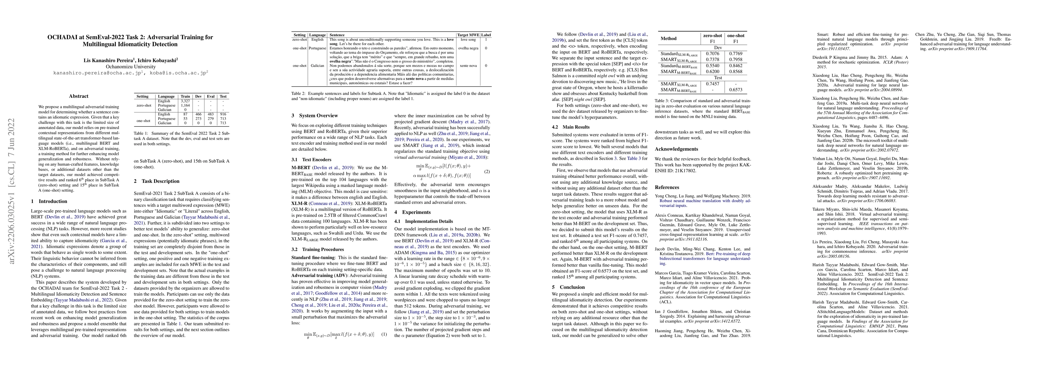Thumbnail for OCHADAI at SemEval-2022 Task 2: Adversarial Training for Multilingual
  Idiomaticity Detection