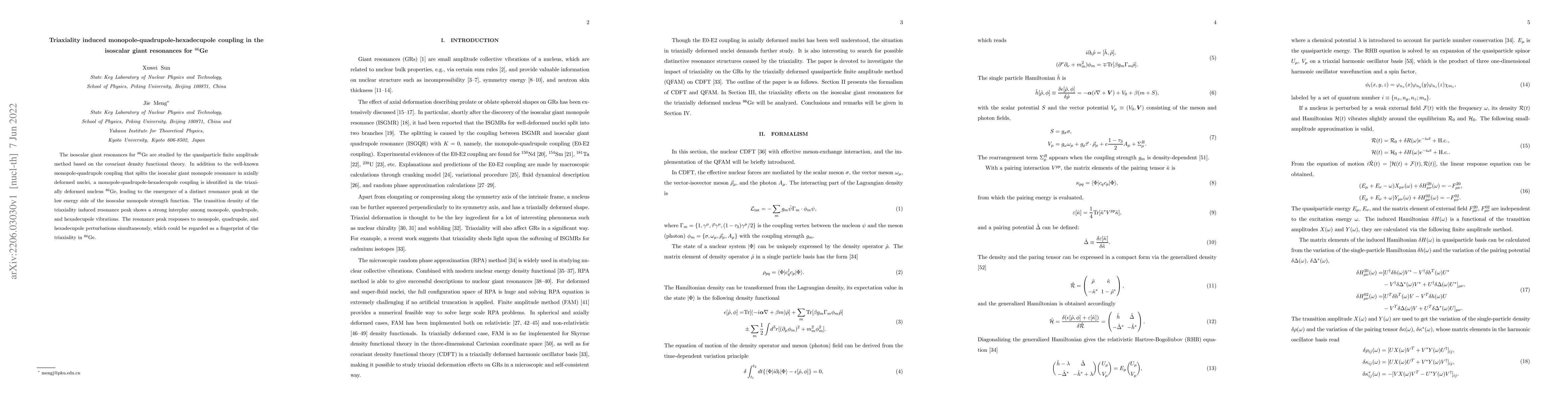 Thumbnail for Triaxiality induced monopole-quadrupole-hexadecupole coupling in the
  isoscalar giant resonances for $^{86}\textrm{Ge}$