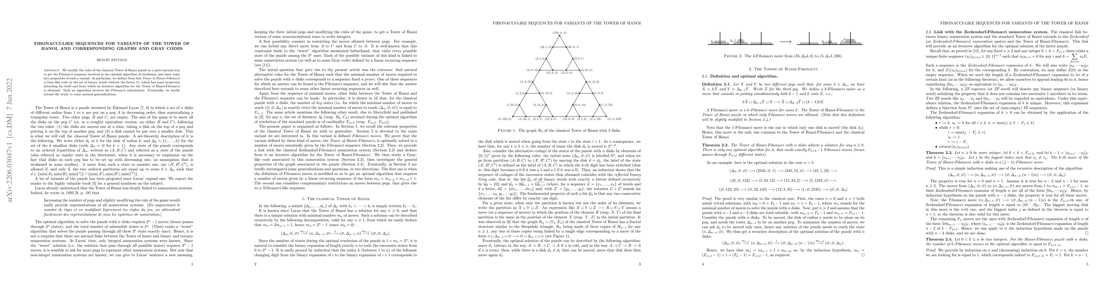 Thumbnail for Fibonacci-like sequences for variants of the tower of Hanoi, and
  corresponding graphs and gray codes