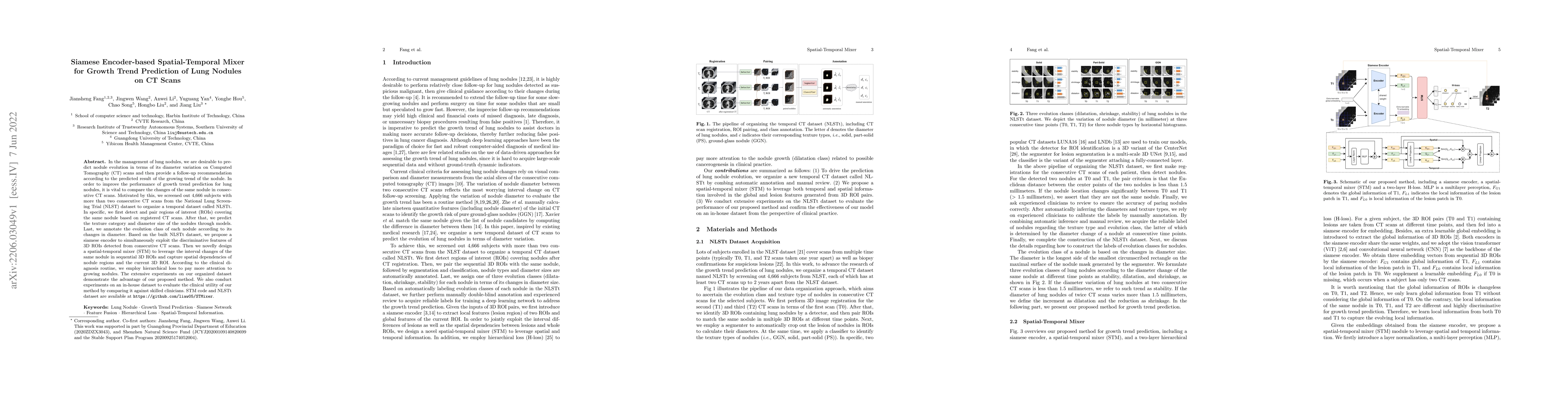 Thumbnail for Siamese Encoder-based Spatial-Temporal Mixer for Growth Trend Prediction
  of Lung Nodules on CT Scans