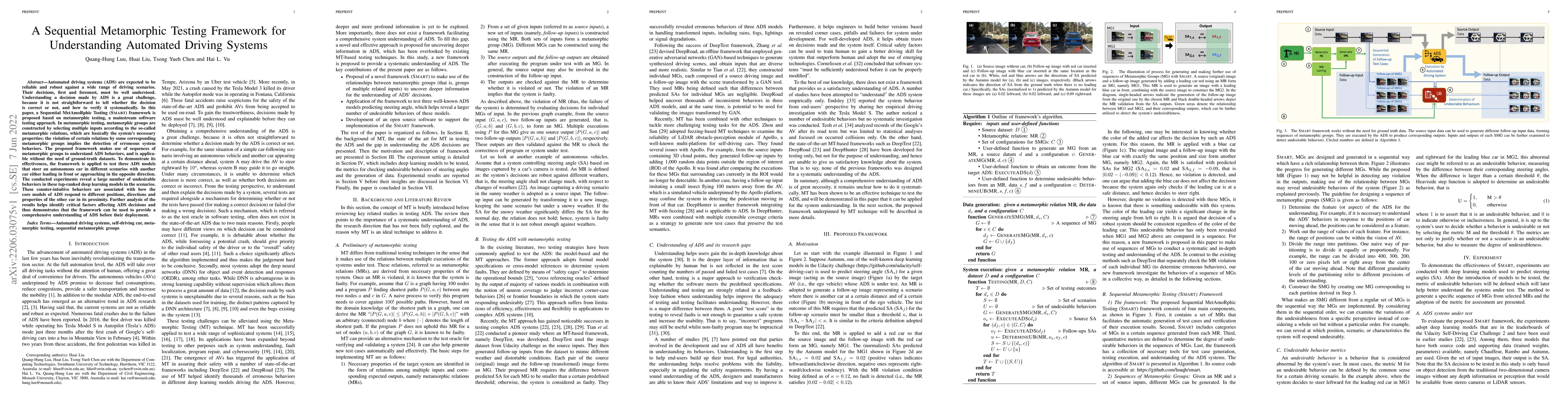 Thumbnail for A Sequential Metamorphic Testing Framework for Understanding Automated
  Driving Systems