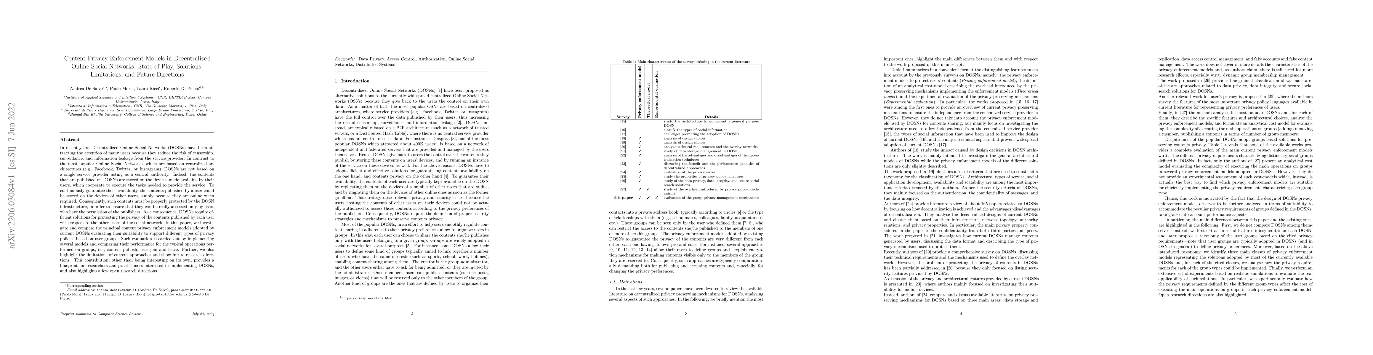 Thumbnail for Content Privacy Enforcement Models in Decentralized Online Social
  Networks: State of Play, Solutions, Limitations, and Future Directions