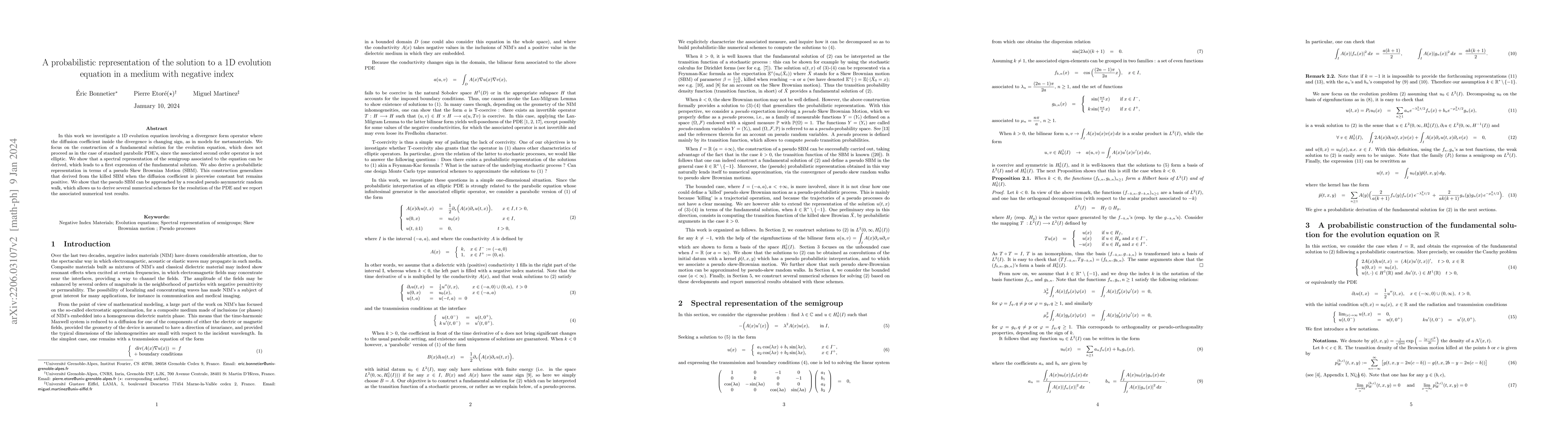 Thumbnail for A probabilistic representation of the solution to a 1D evolution
  equation in a medium with negative index