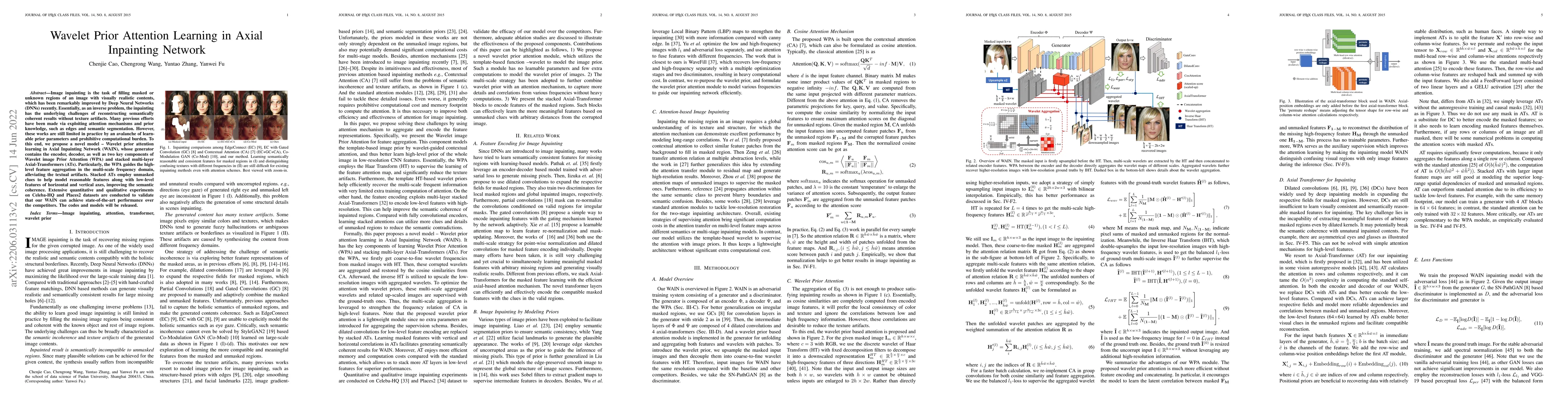 Thumbnail for Wavelet Prior Attention Learning in Axial Inpainting Network