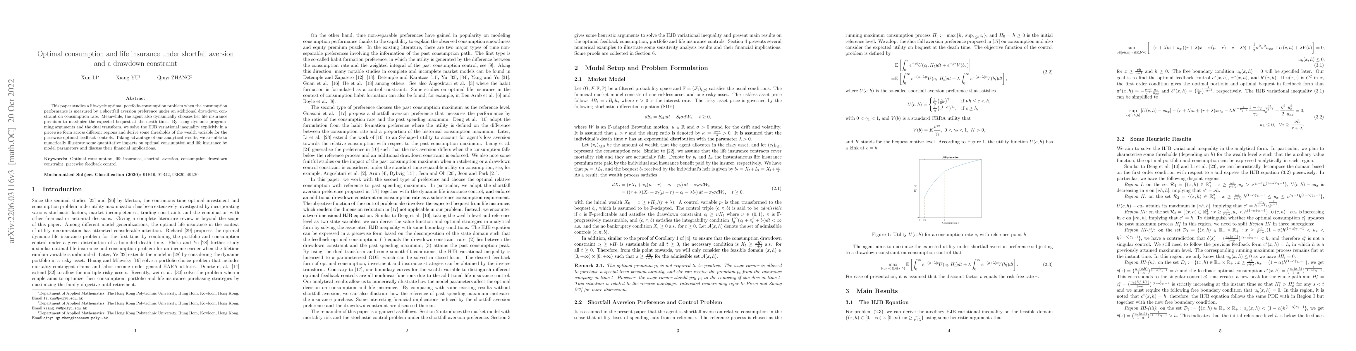 Thumbnail for Optimal consumption and life insurance under shortfall aversion and a
  drawdown constraint