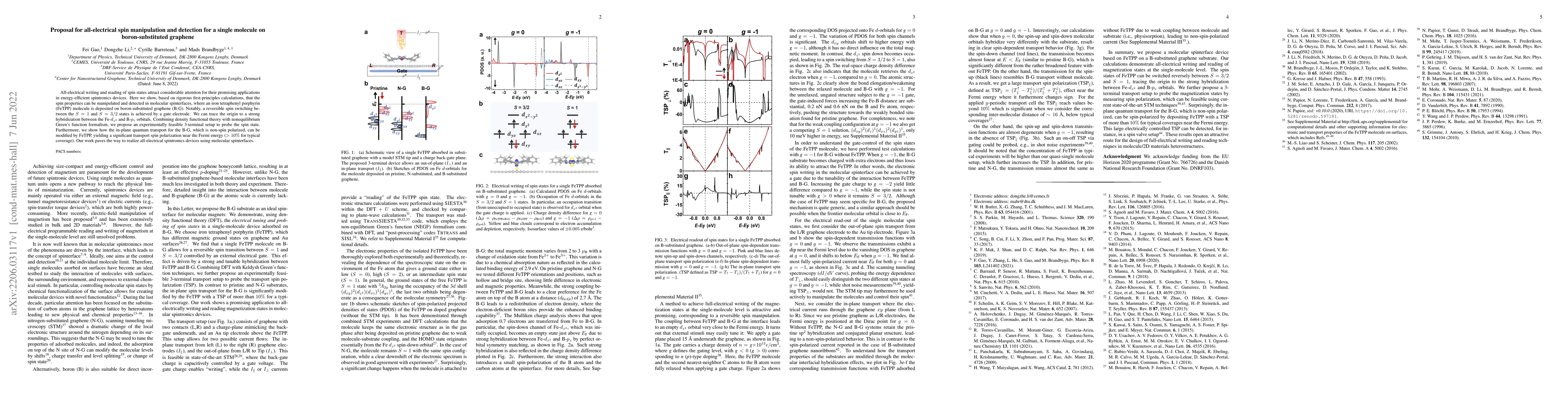 Thumbnail for Proposal for all-electrical spin manipulation and detection for a single
  molecule on boron-substituted graphene