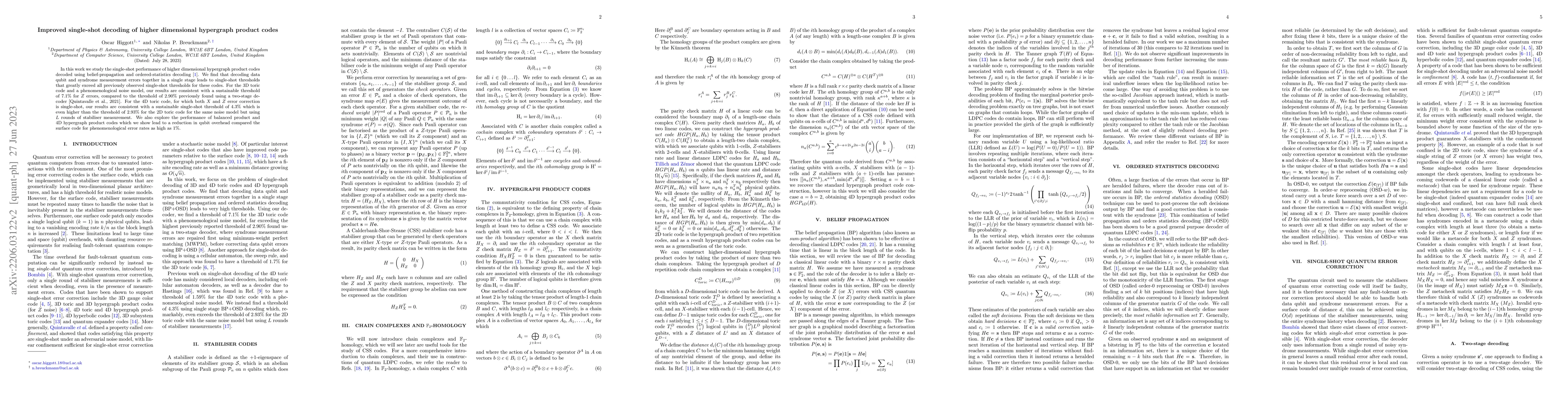 Thumbnail for Improved single-shot decoding of higher dimensional hypergraph product
  codes