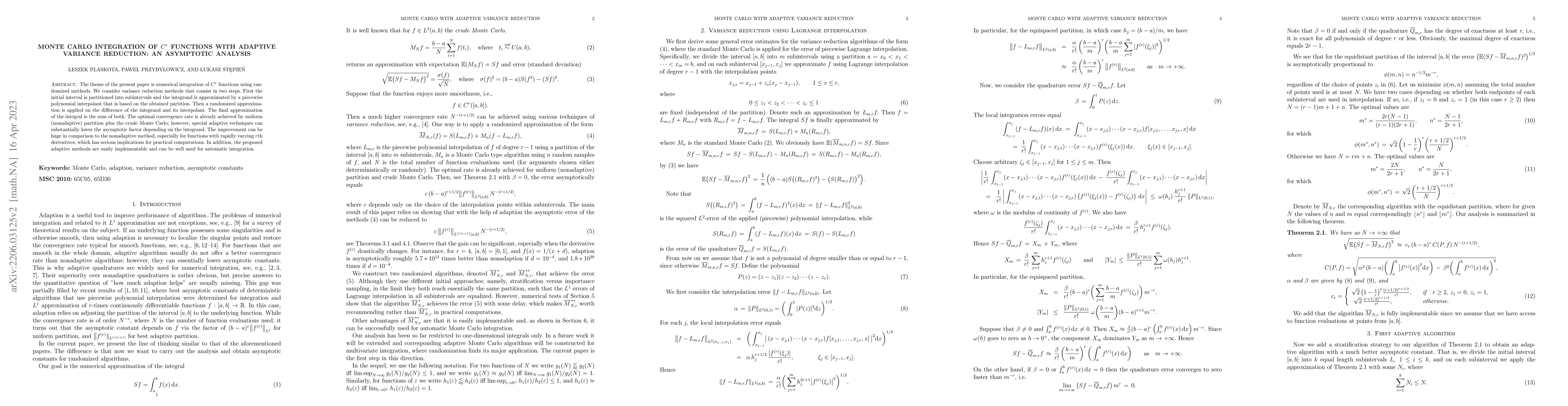 Thumbnail for Monte Carlo integration of $C^r$ functions with adaptive variance
  reduction: an asymptotic analysis