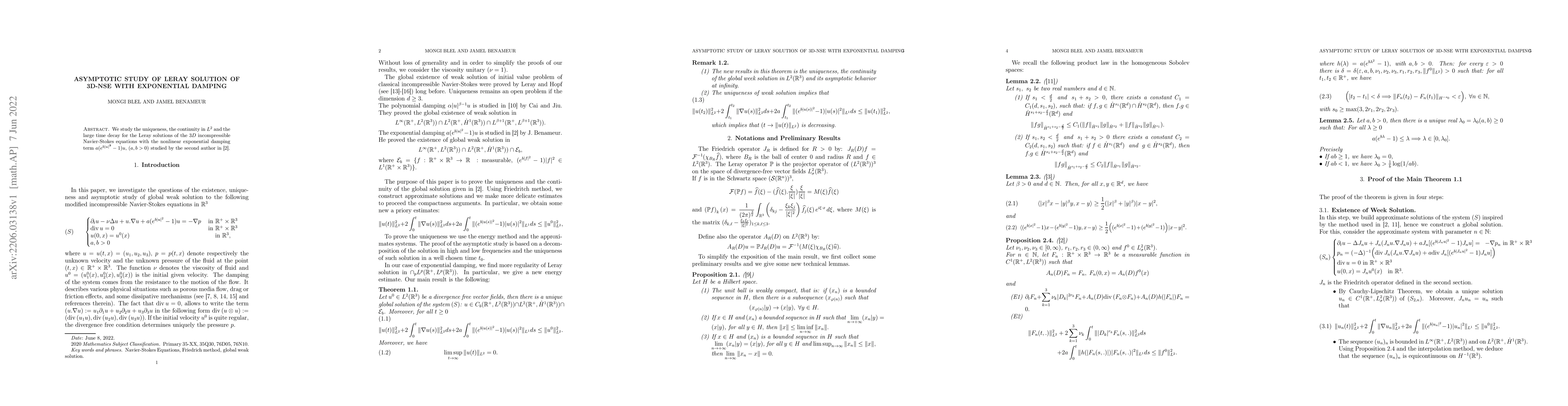Thumbnail for Asymptotic study of Leray Solution of 3D-NSE With Exponential Damping