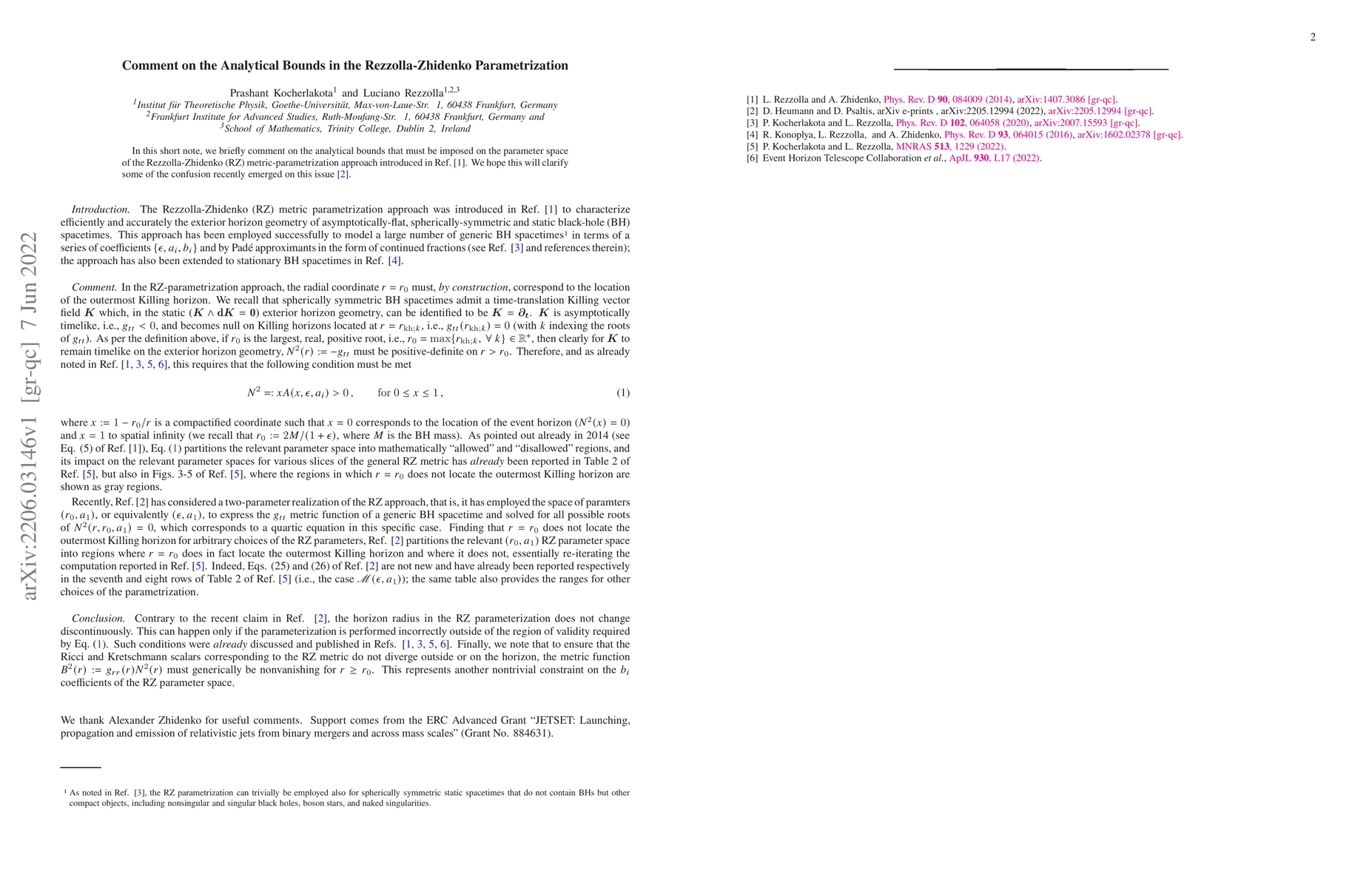 Thumbnail for Comment on the Analytical Bounds in the Rezzolla-Zhidenko
  Parametrization
