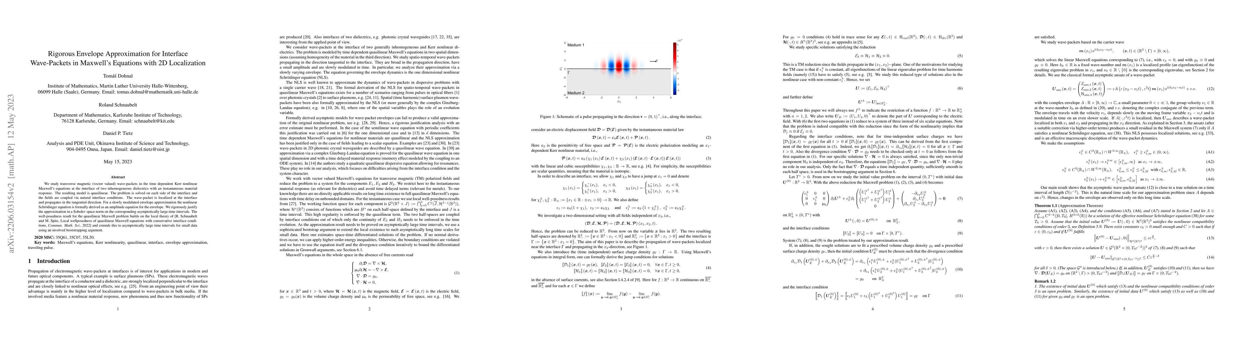 Thumbnail for Rigorous Envelope Approximation for Interface Wave-Packets in Maxwell's
  Equations with 2D Localization