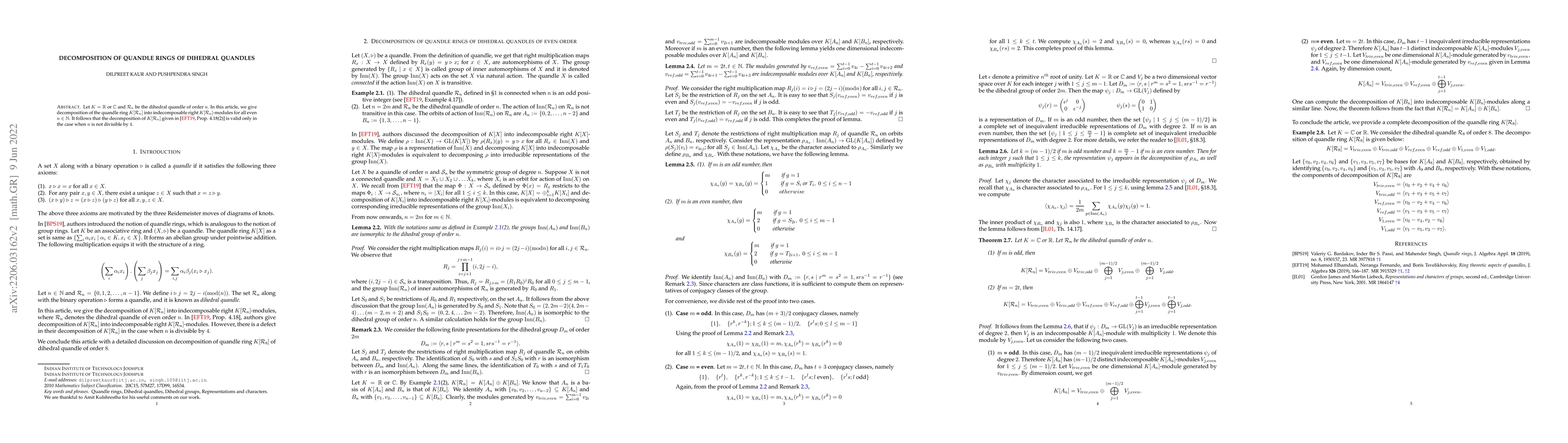 Thumbnail for Decomposition of quandle rings of dihedral quandles