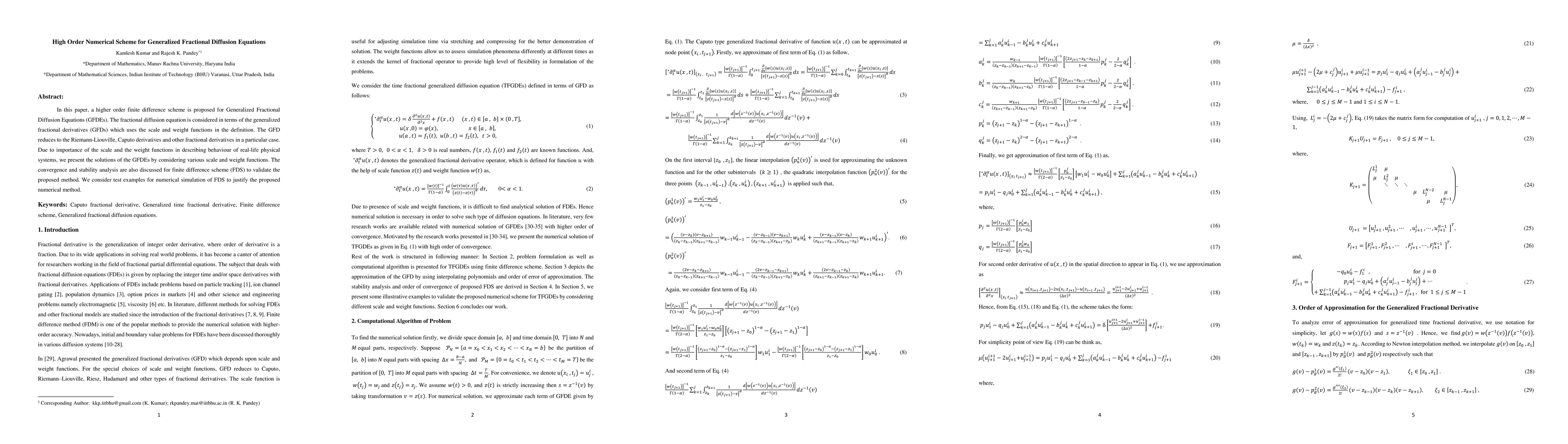 Thumbnail for High Order Numerical Scheme for Generalized Fractional Diffusion
  Equations