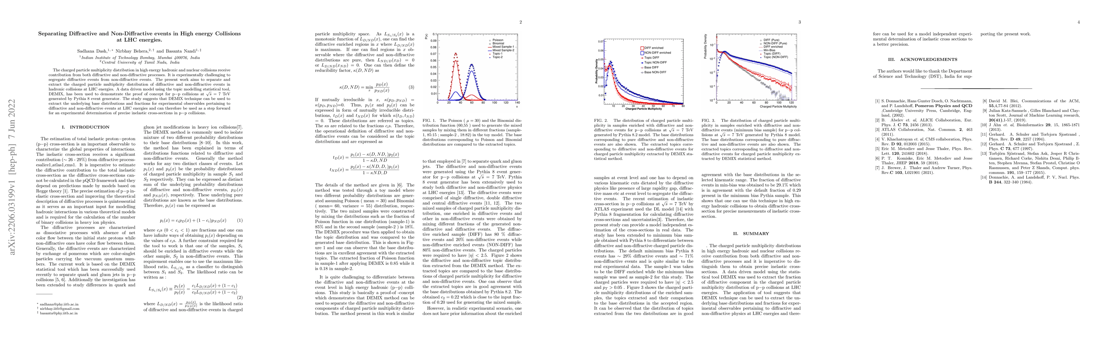 Thumbnail for Separating Diffractive and Non-Diffractive events in High energy
  Collisions at LHC energies