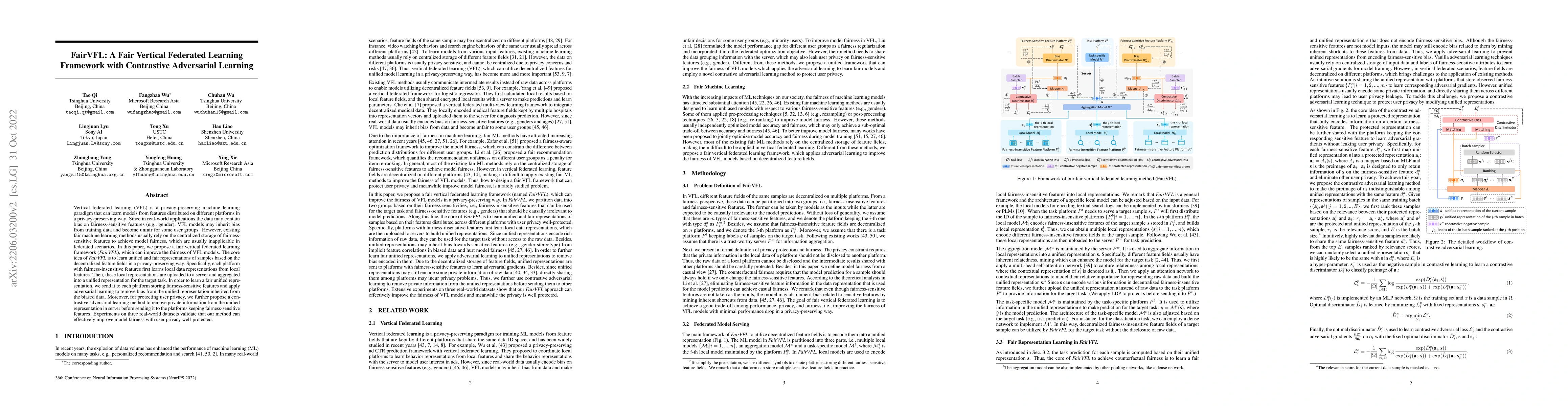 Thumbnail for FairVFL: A Fair Vertical Federated Learning Framework with Contrastive
  Adversarial Learning