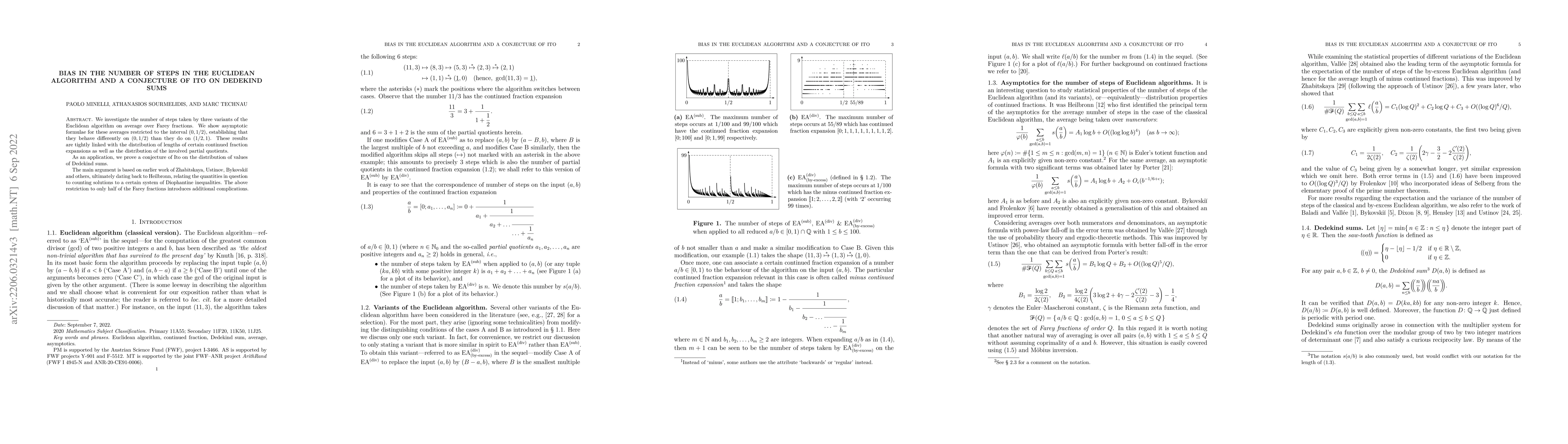 Thumbnail for Bias in the number of steps in the Euclidean algorithm and a conjecture
  of Ito on Dedekind sums