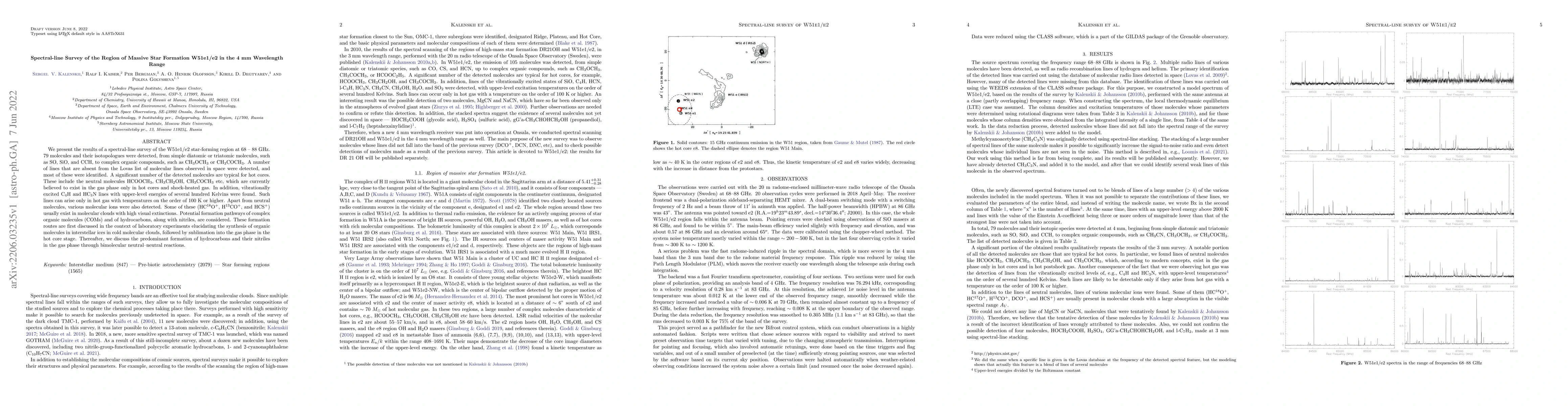 Thumbnail for Spectral-line Survey of the Region of Massive Star Formation W51e1/e2 in
  the 4 mm Wavelength Range