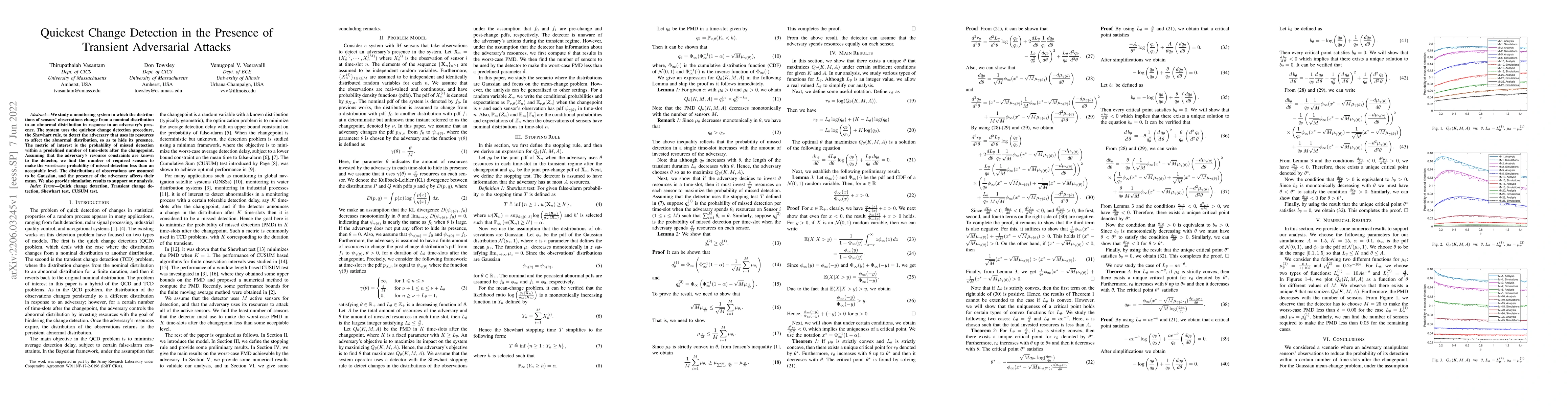 Thumbnail for Quickest Change Detection in the Presence of Transient Adversarial
  Attacks