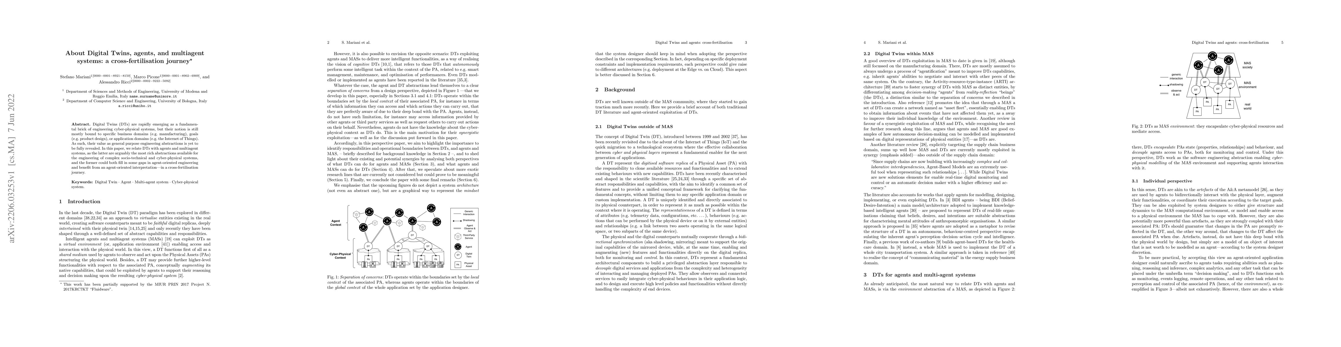 Thumbnail for About Digital Twins, agents, and multiagent systems: a
  cross-fertilisation journey