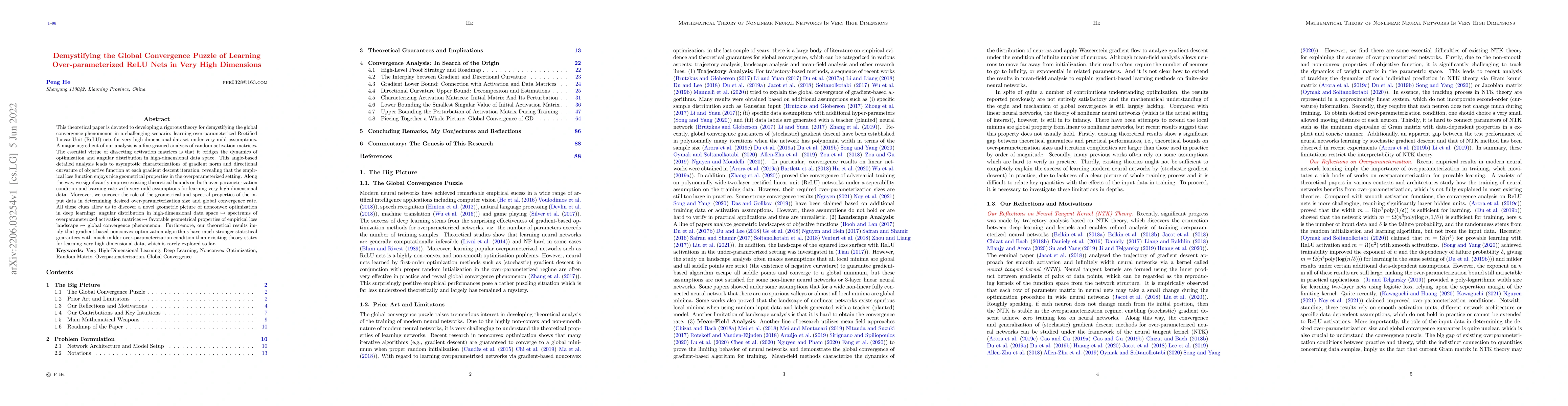 Thumbnail for Demystifying the Global Convergence Puzzle of Learning
  Over-parameterized ReLU Nets in Very High Dimensions