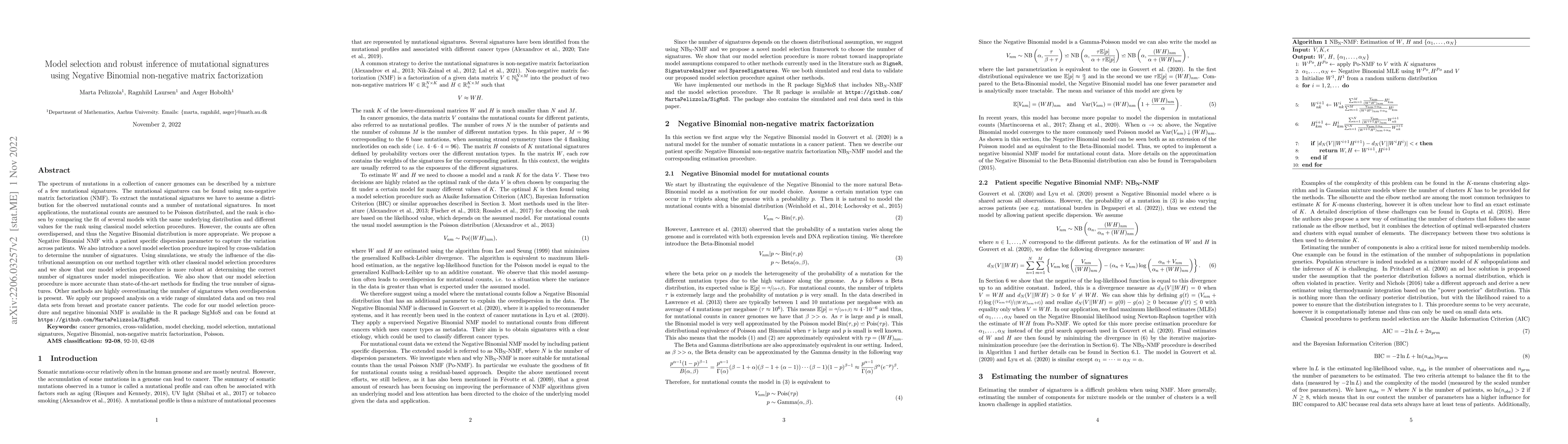 Thumbnail for Model selection and robust inference of mutational signatures using
  Negative Binomial non-negative matrix factorization