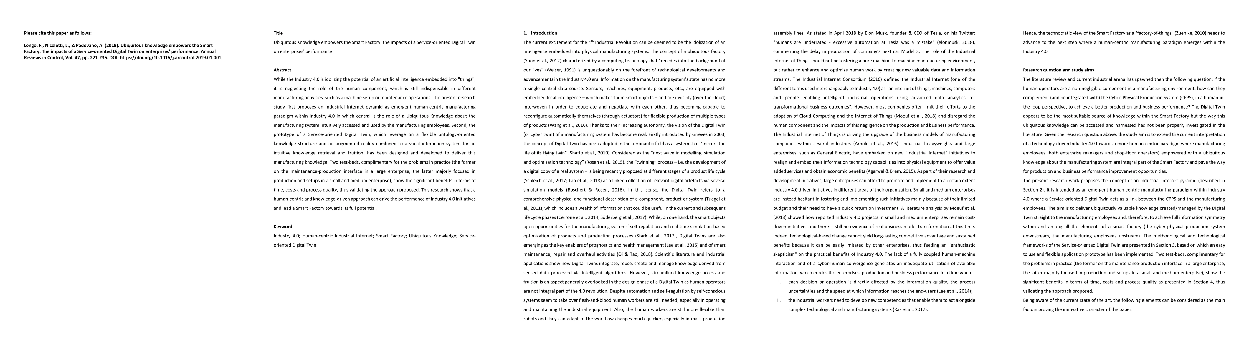 Thumbnail for Ubiquitous knowledge empowers the Smart Factory: The impacts of a
  Service-oriented Digital Twin on enterprises' performance