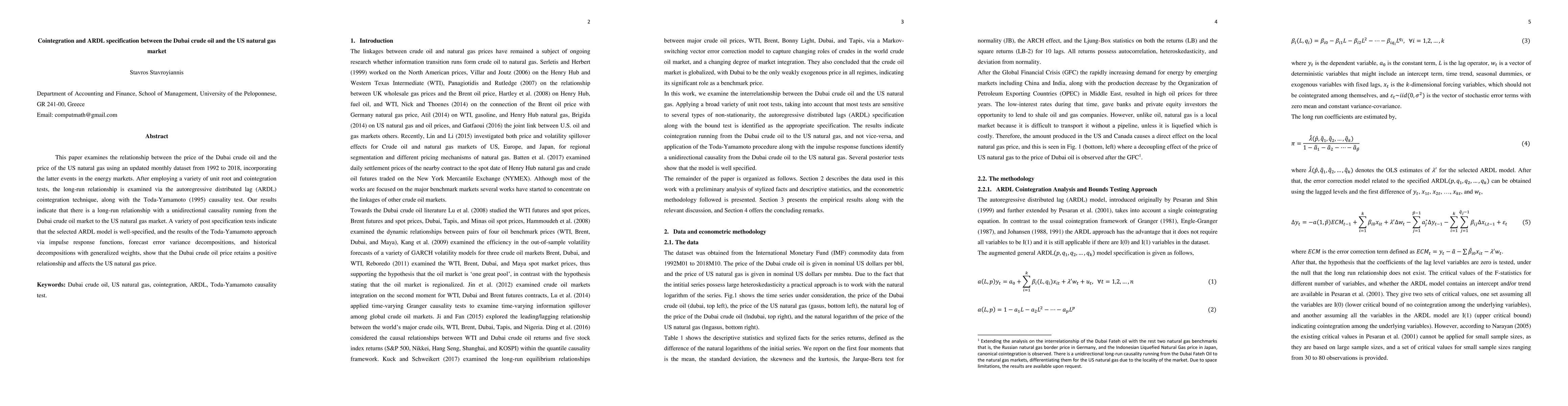Thumbnail for Cointegration and ARDL specification between the Dubai crude oil and the
  US natural gas market