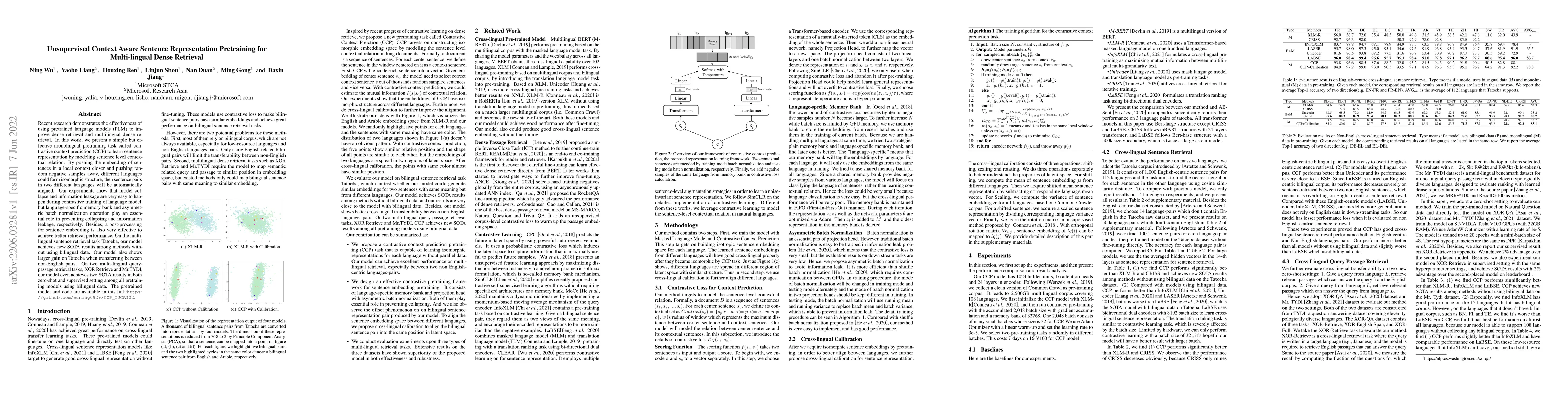 Thumbnail for Unsupervised Context Aware Sentence Representation Pretraining for
  Multi-lingual Dense Retrieval