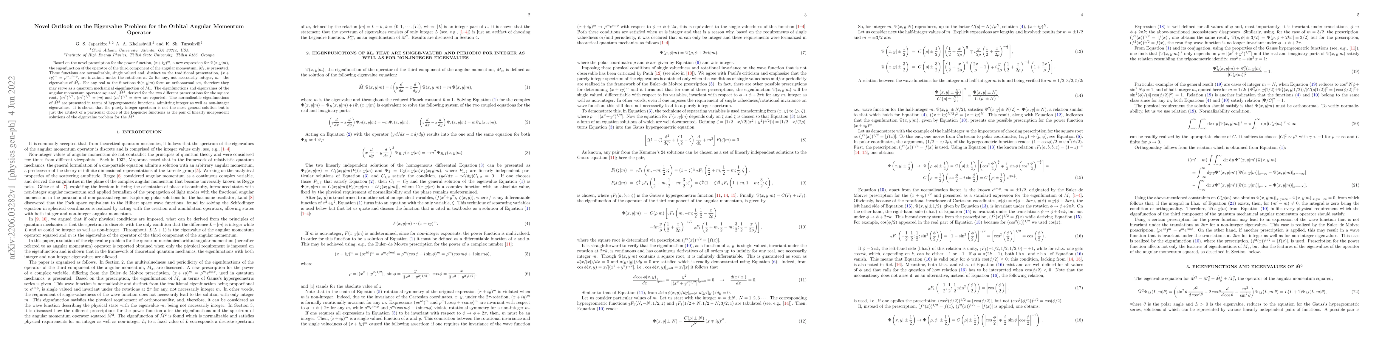 Thumbnail for Novel Outlook on the Eigenvalue Problem for the Orbital Angular Momentum
  Operator