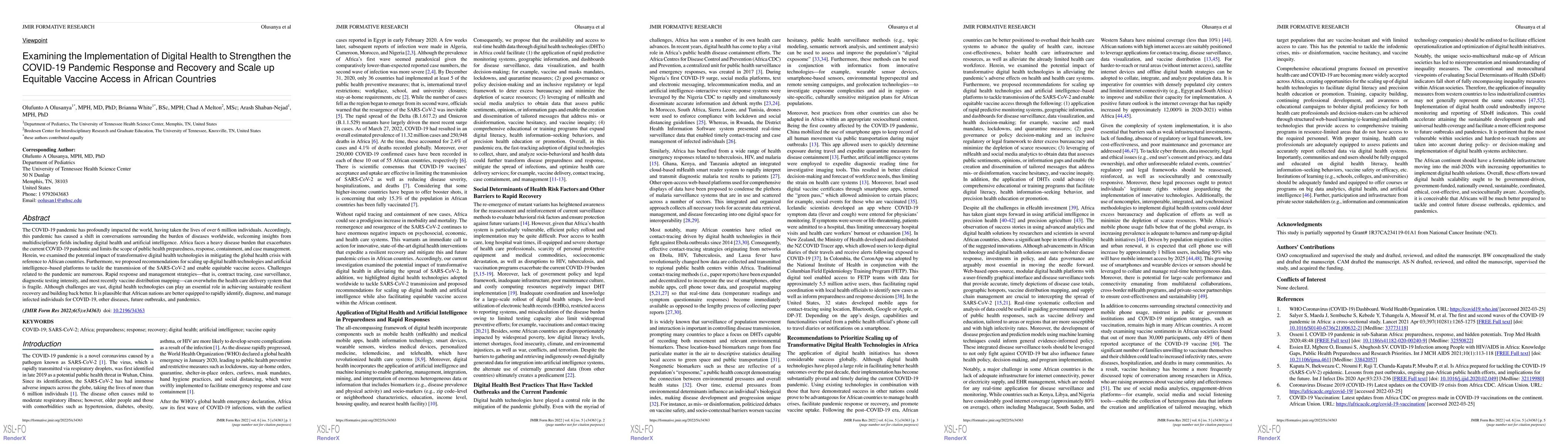 Thumbnail for Examining the Implementation of Digital Health to Strengthen the
  COVID-19 Pandemic Response and Recovery and Scale up Equitable Vaccine Access
  in African Countries