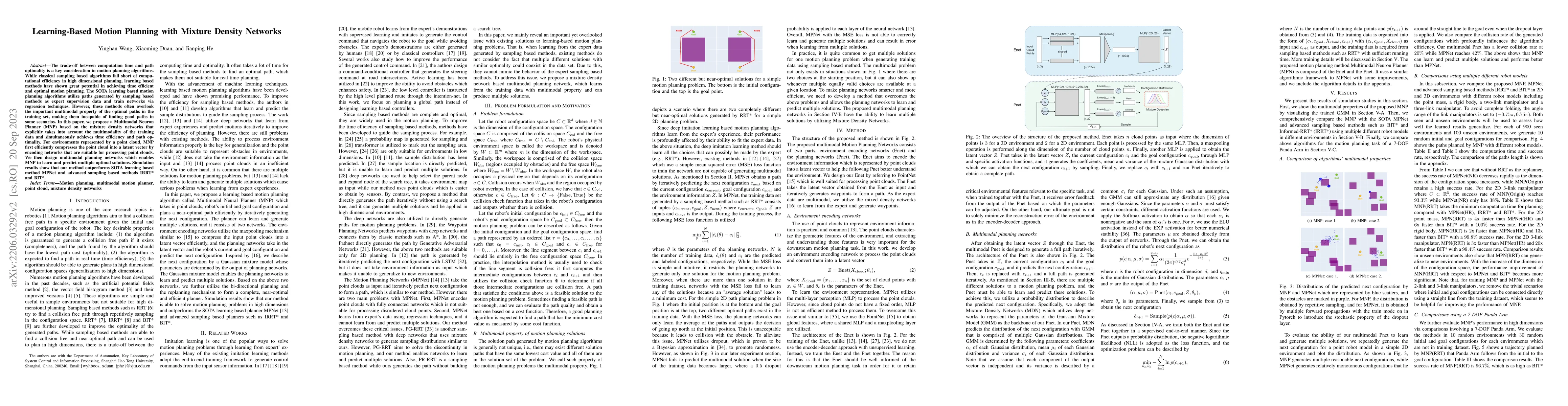 Thumbnail for Learning-Based Motion Planning with Mixture Density Networks